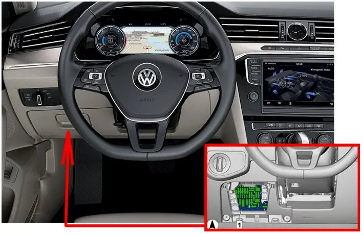 Расположение блока предохранителей в салоне Volkswagen Touran 2