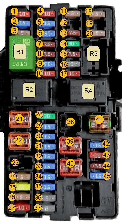 Схема блока предохранителей Chevrolet Spark M400
