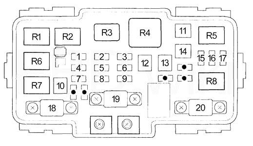 Схема блок запобіжників та реле під капотом Хонда Цивік 7