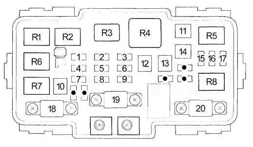 Схема блок предохранителей и реле под капотом Хонда Цивик 7
