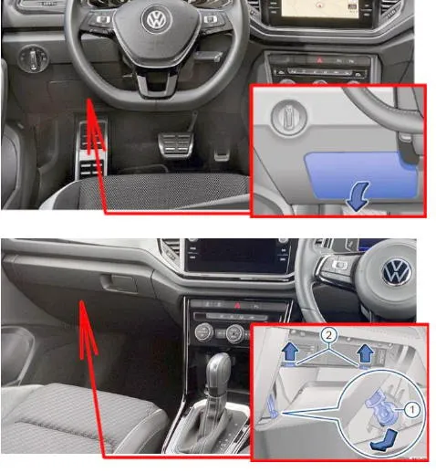 Расположение блока предохранителей в салоне Volkswagen T-Roc