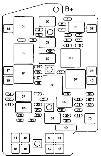 Схема запобіжників та реле під капотом Buick Rendezvous
