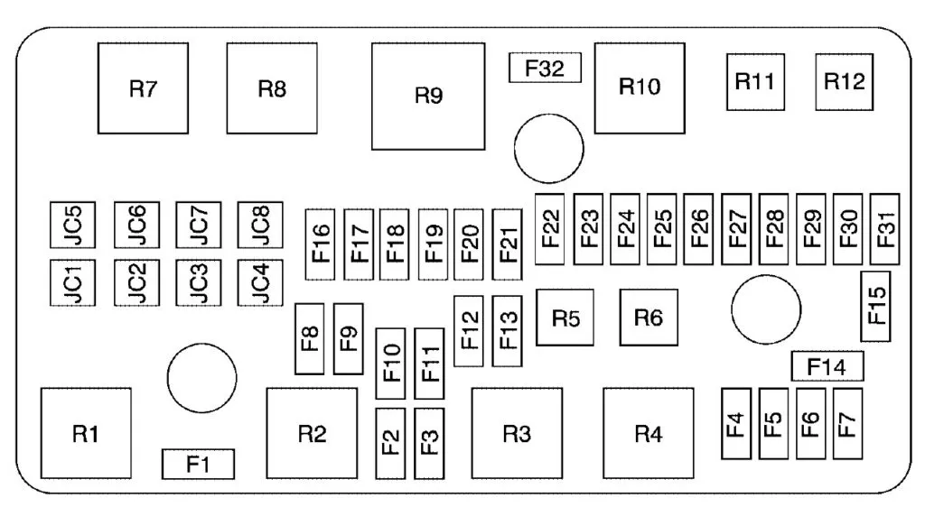 Схема блоку під капотом Buick Lucerne