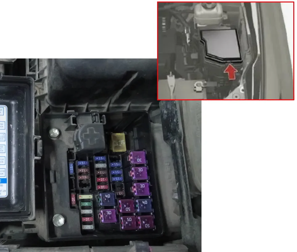 запобіжники та реле під капотом Lexus RX300 2g