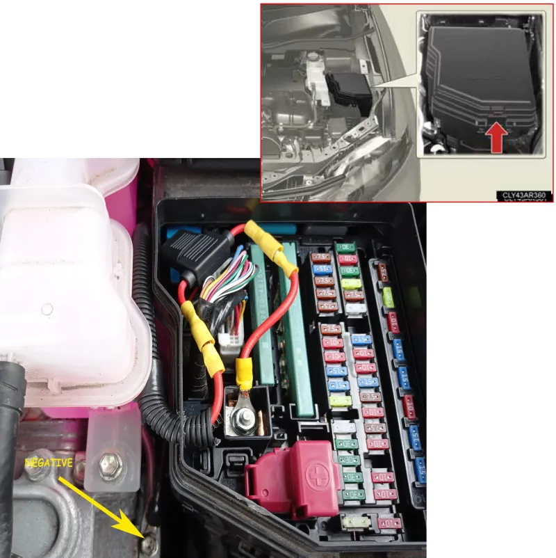 розташування блоку запобіжників під капотом Lexus RX 350 3g