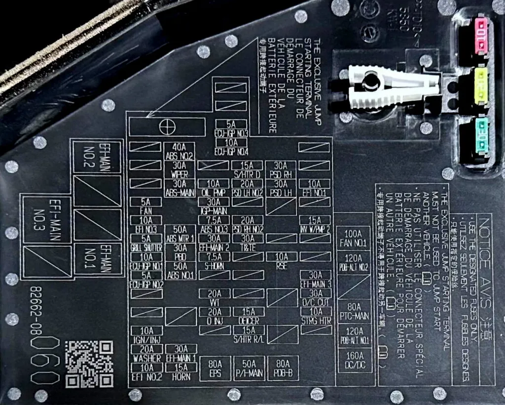 Схема блока запобіжників під капотом Toyota Sienna 4