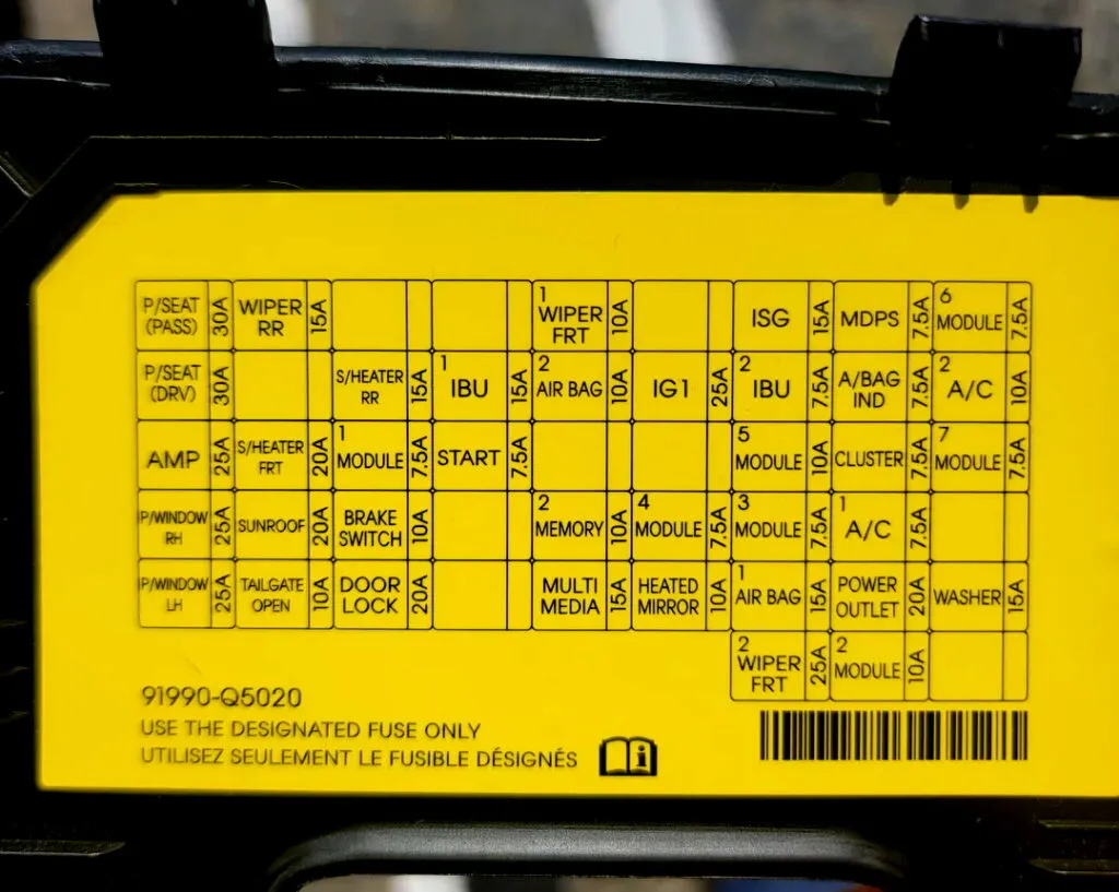 описання запобіжників на кришці Kia Seltos