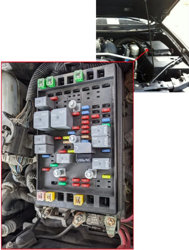 Расположение блоков в моторном отсеке Chevrolet Trailblazer 1