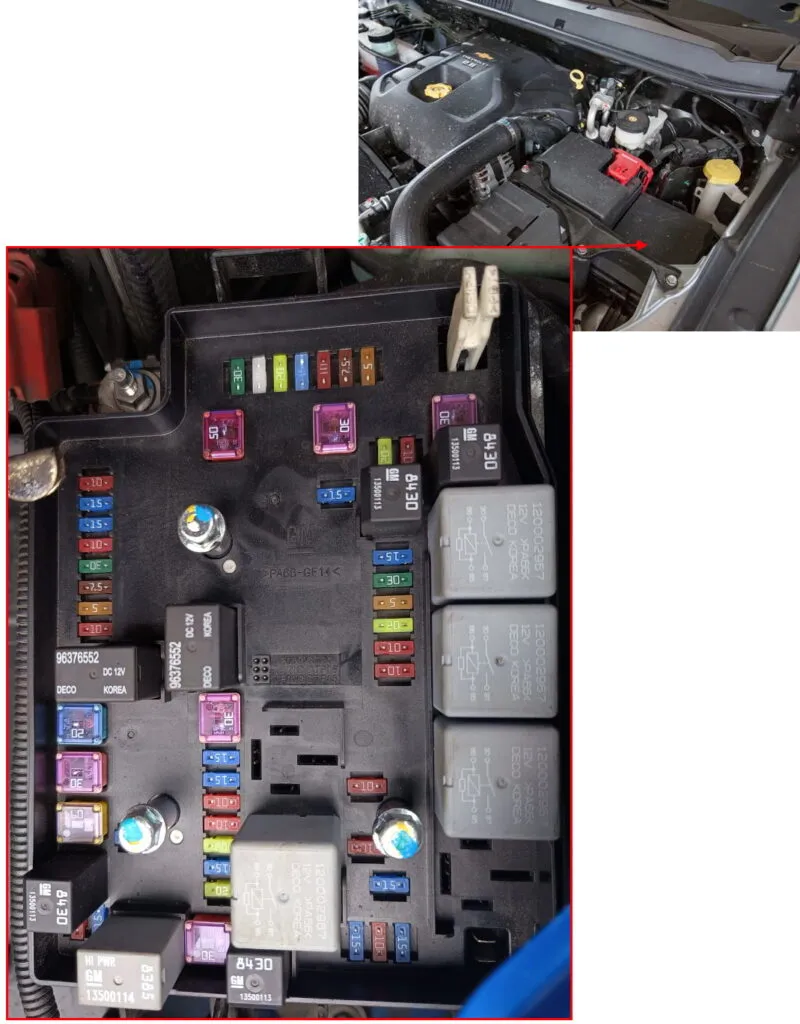 Расположение предохранителей под капотомChevrolet TrailBlazer 2